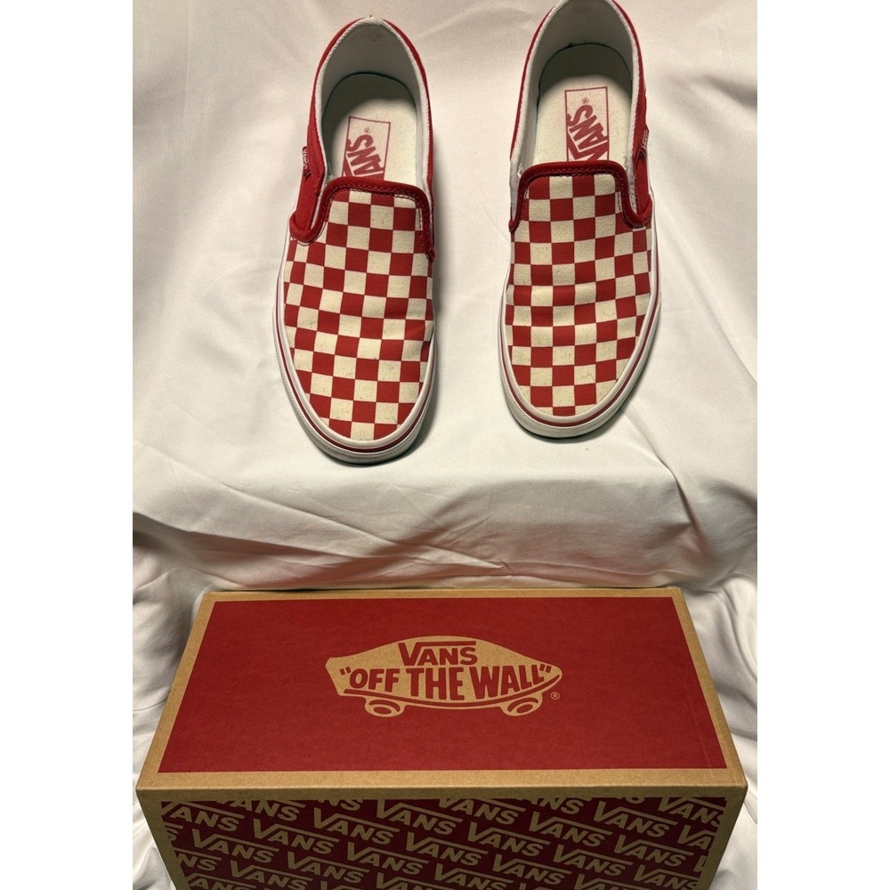 Vans Shoes Womens 6 Classic Slip On Skateboarding Checker Sneakers Red White - Picture 7 of 9